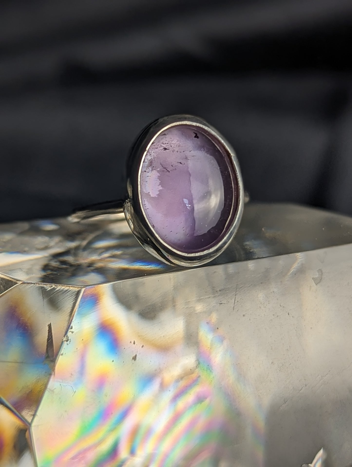 Amethyst and Mother of Pearl Oval Stacker Ring