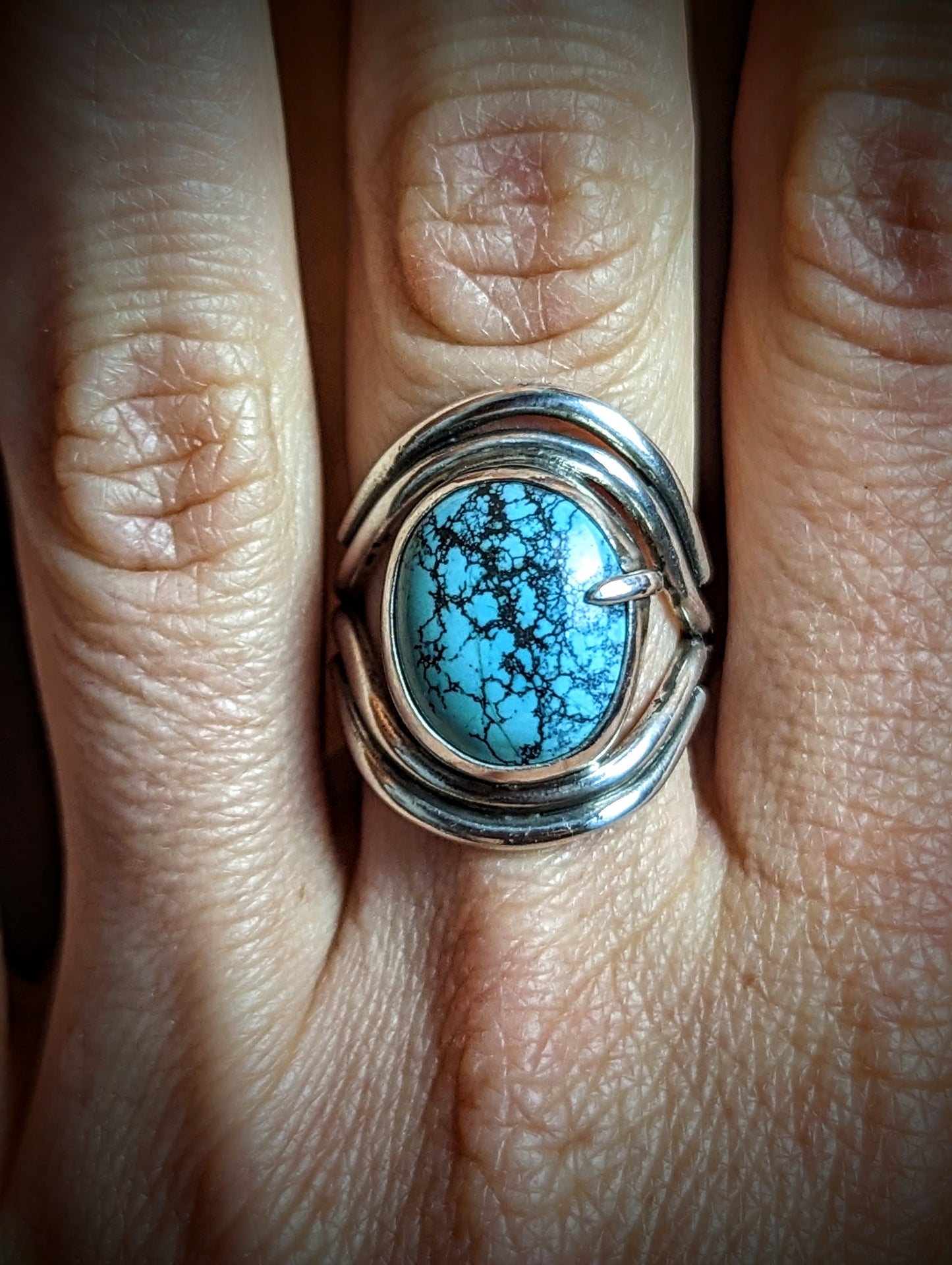 Oval Pronged Third Eye Turquoise Ring US Size 5 1/2