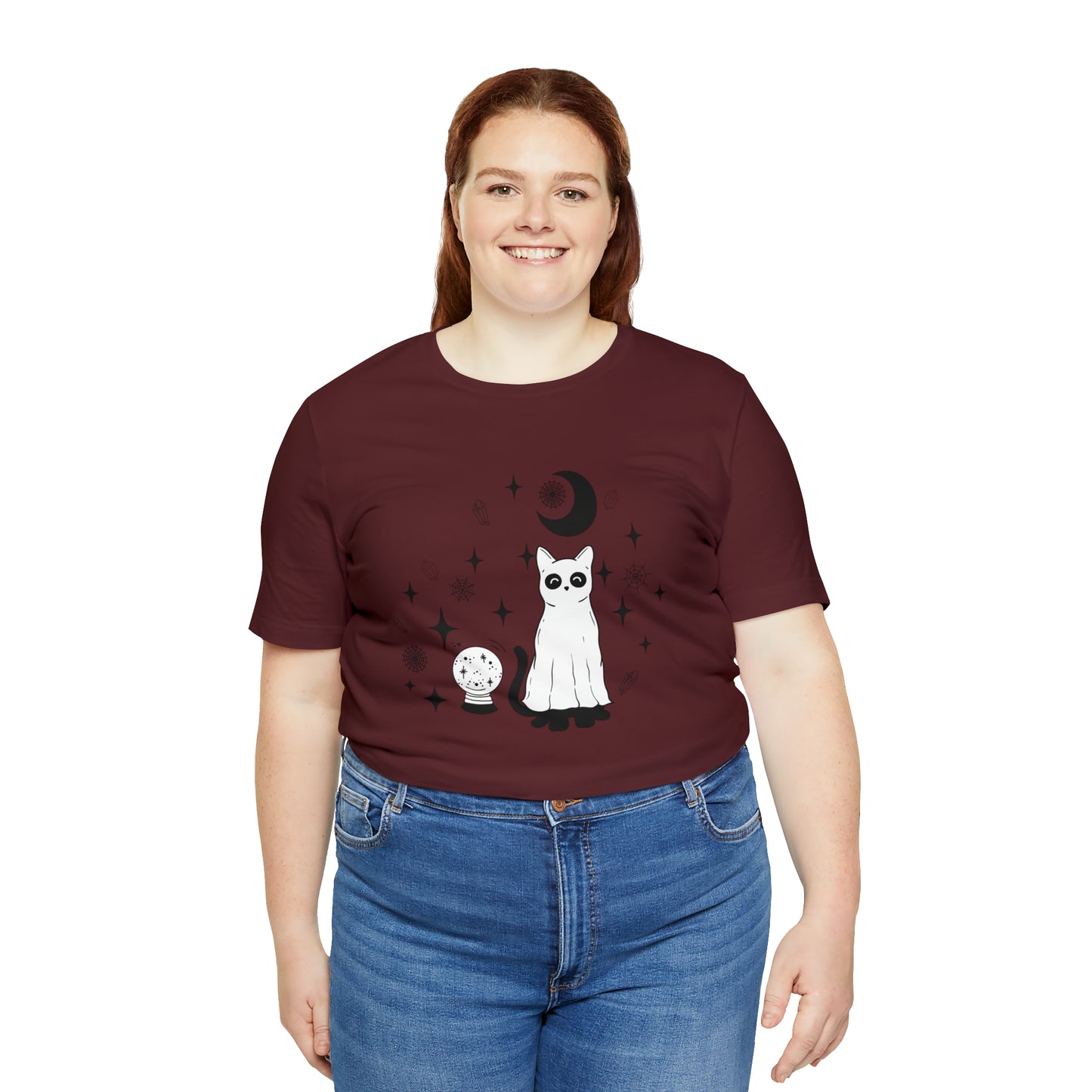 Crystals And Ghost Cat Unisex Jersey Short Sleeve Tee