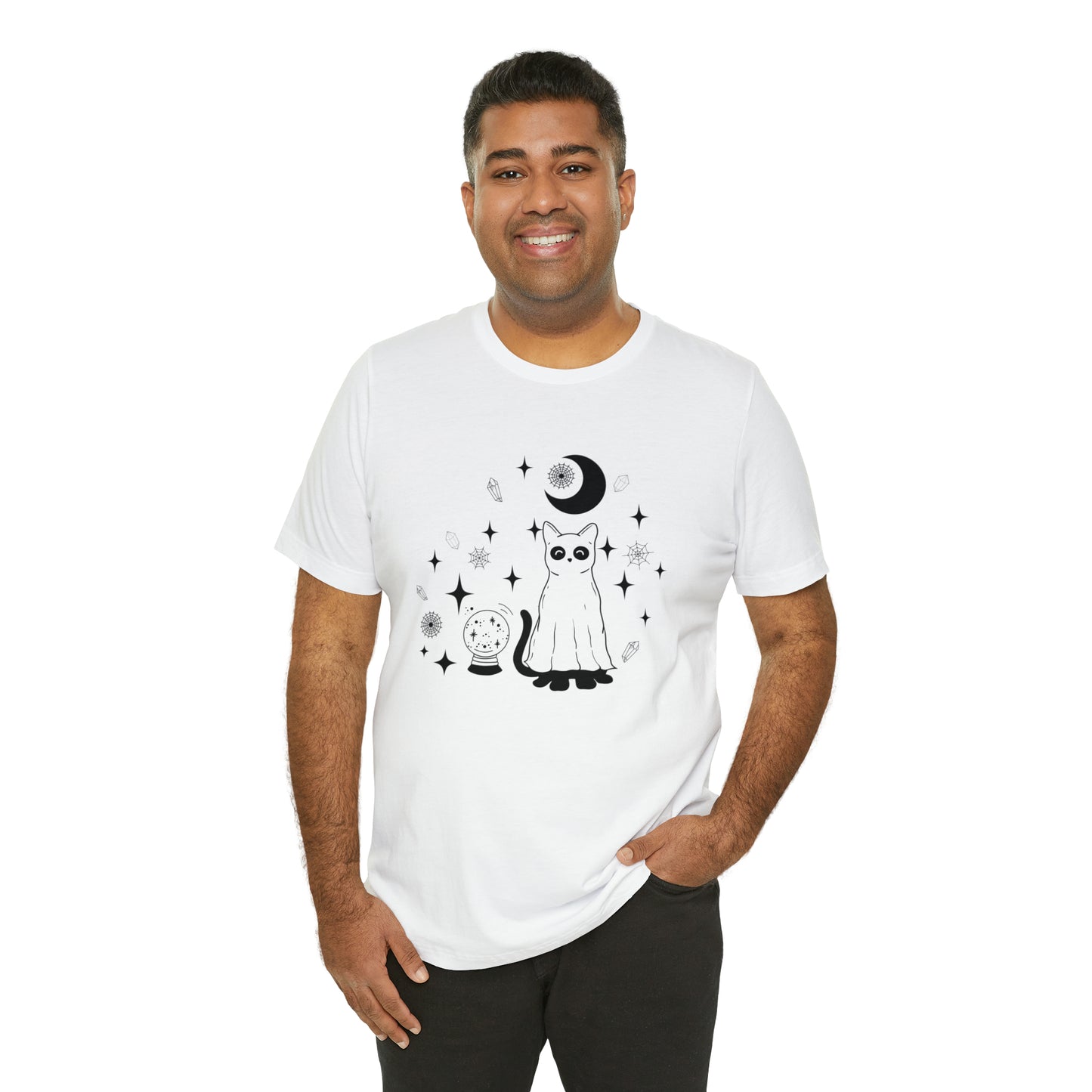 Crystals And Ghost Cat Unisex Jersey Short Sleeve Tee