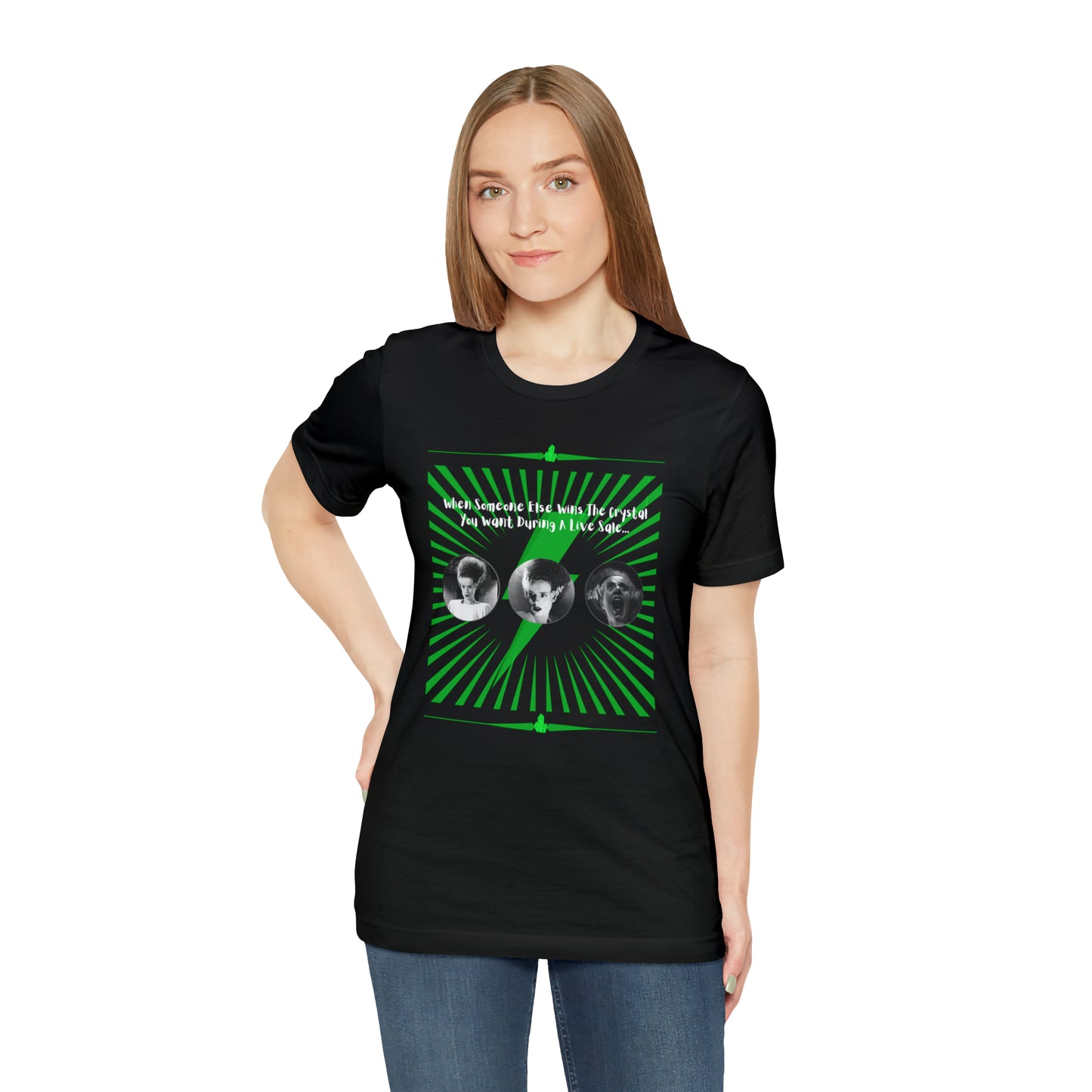 Bride Of Frankenstein and Crystals Unisex Jersey Short Sleeve Tee Green Print