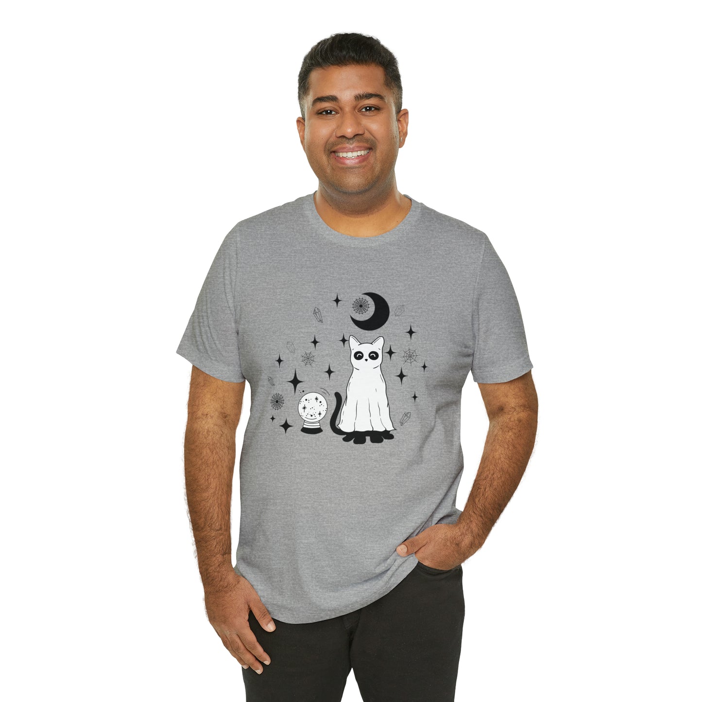 Crystals And Ghost Cat Unisex Jersey Short Sleeve Tee