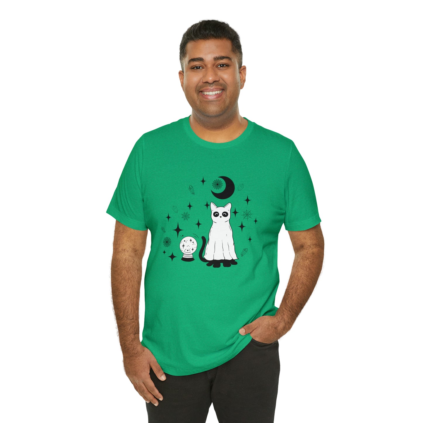 Crystals And Ghost Cat Unisex Jersey Short Sleeve Tee