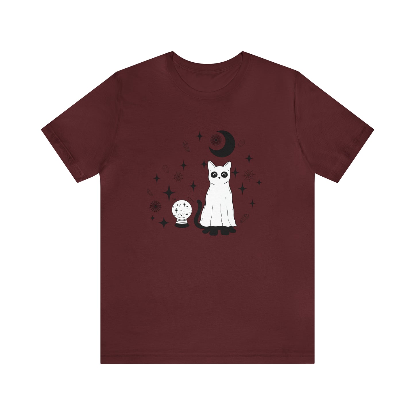 Crystals And Ghost Cat Unisex Jersey Short Sleeve Tee