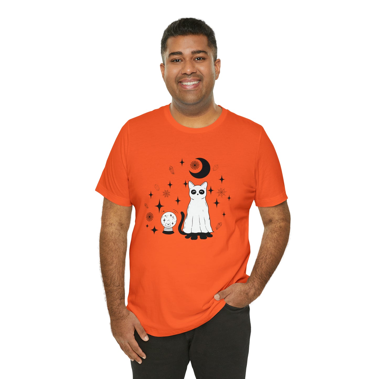 Crystals And Ghost Cat Unisex Jersey Short Sleeve Tee