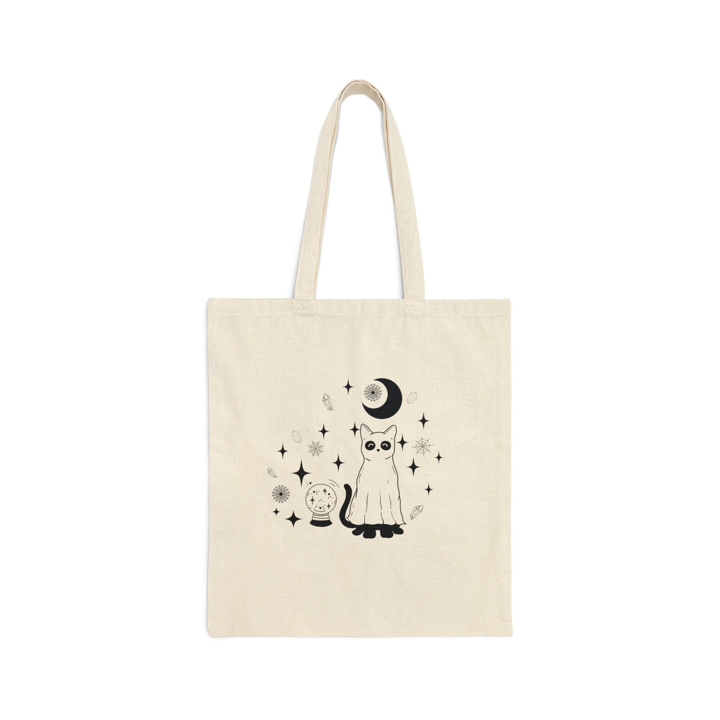 Crystals And Ghost Cat Cotton Canvas Tote Bag