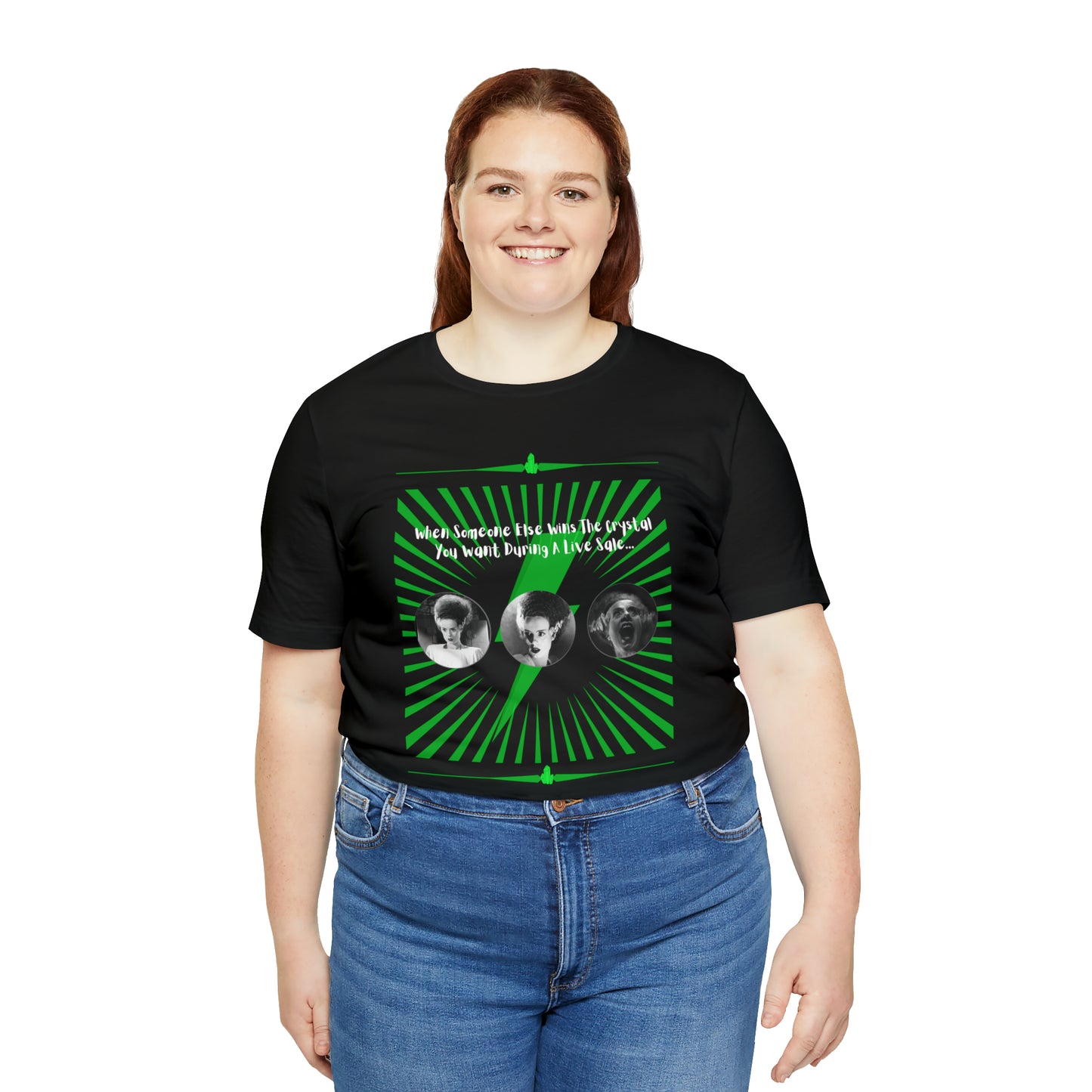 Bride Of Frankenstein and Crystals Unisex Jersey Short Sleeve Tee Green Print