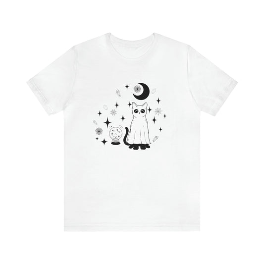 Crystals And Ghost Cat Unisex Jersey Short Sleeve Tee