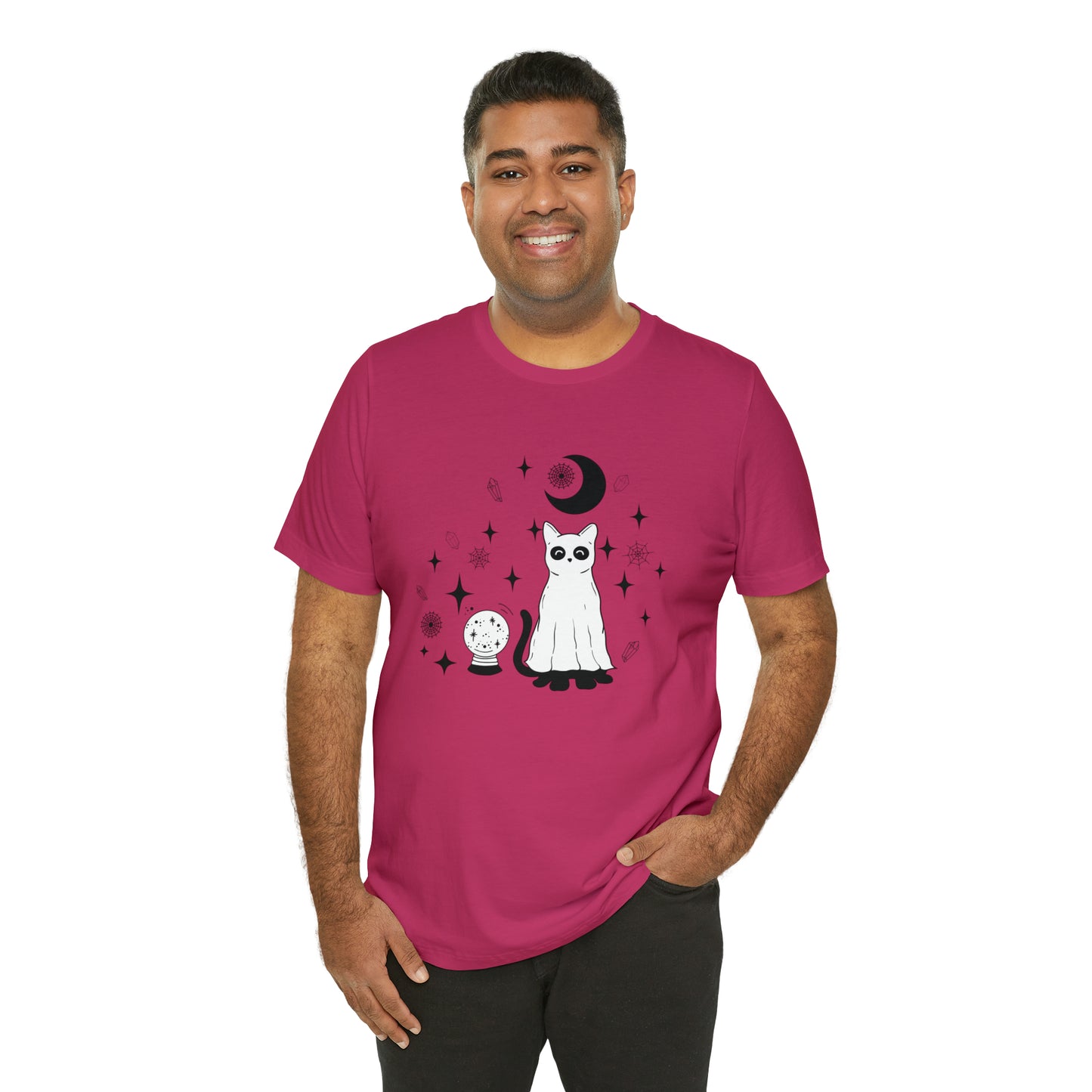 Crystals And Ghost Cat Unisex Jersey Short Sleeve Tee