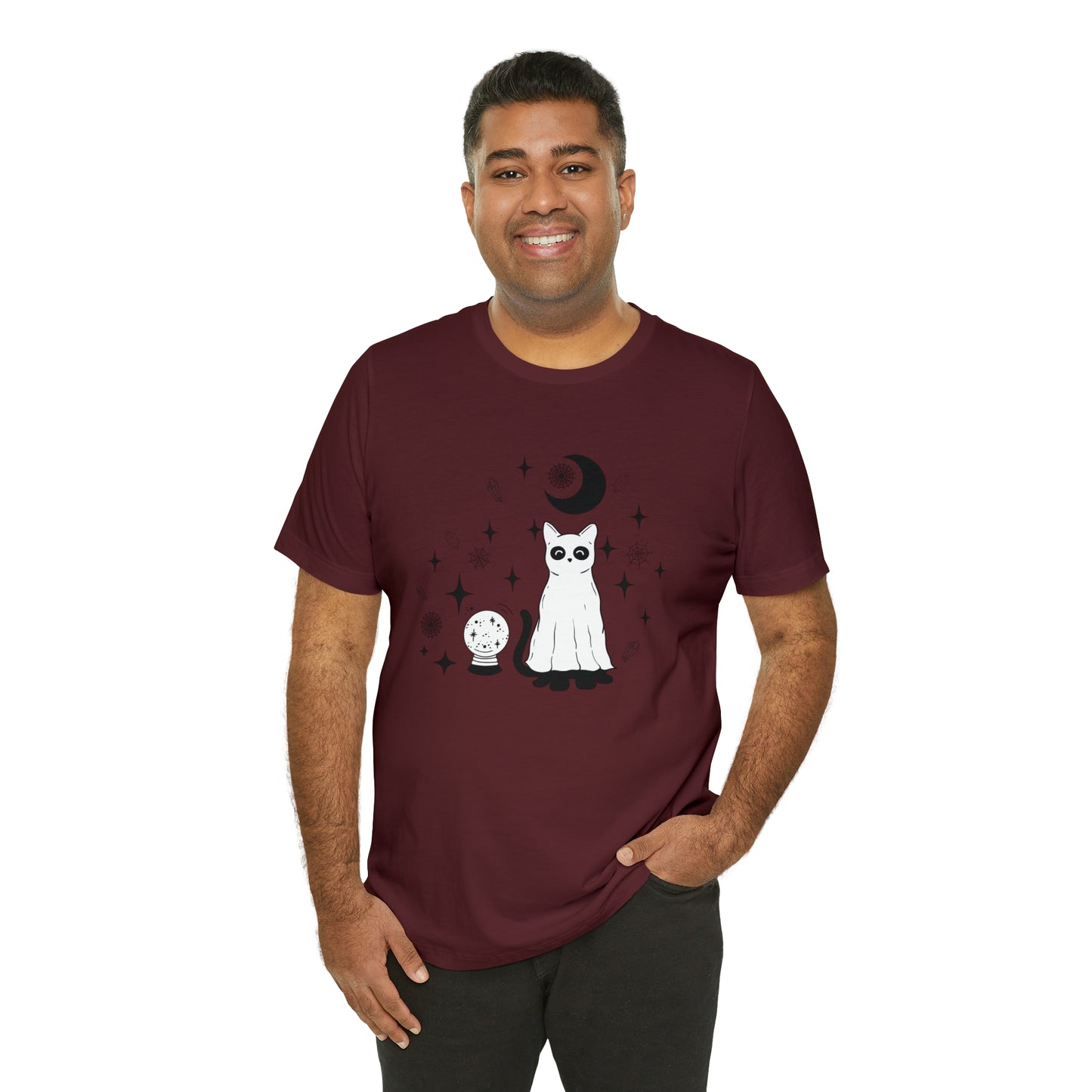 Crystals And Ghost Cat Unisex Jersey Short Sleeve Tee