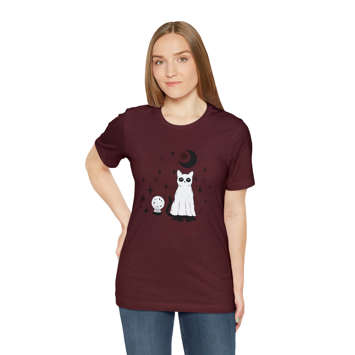 Crystals And Ghost Cat Unisex Jersey Short Sleeve Tee