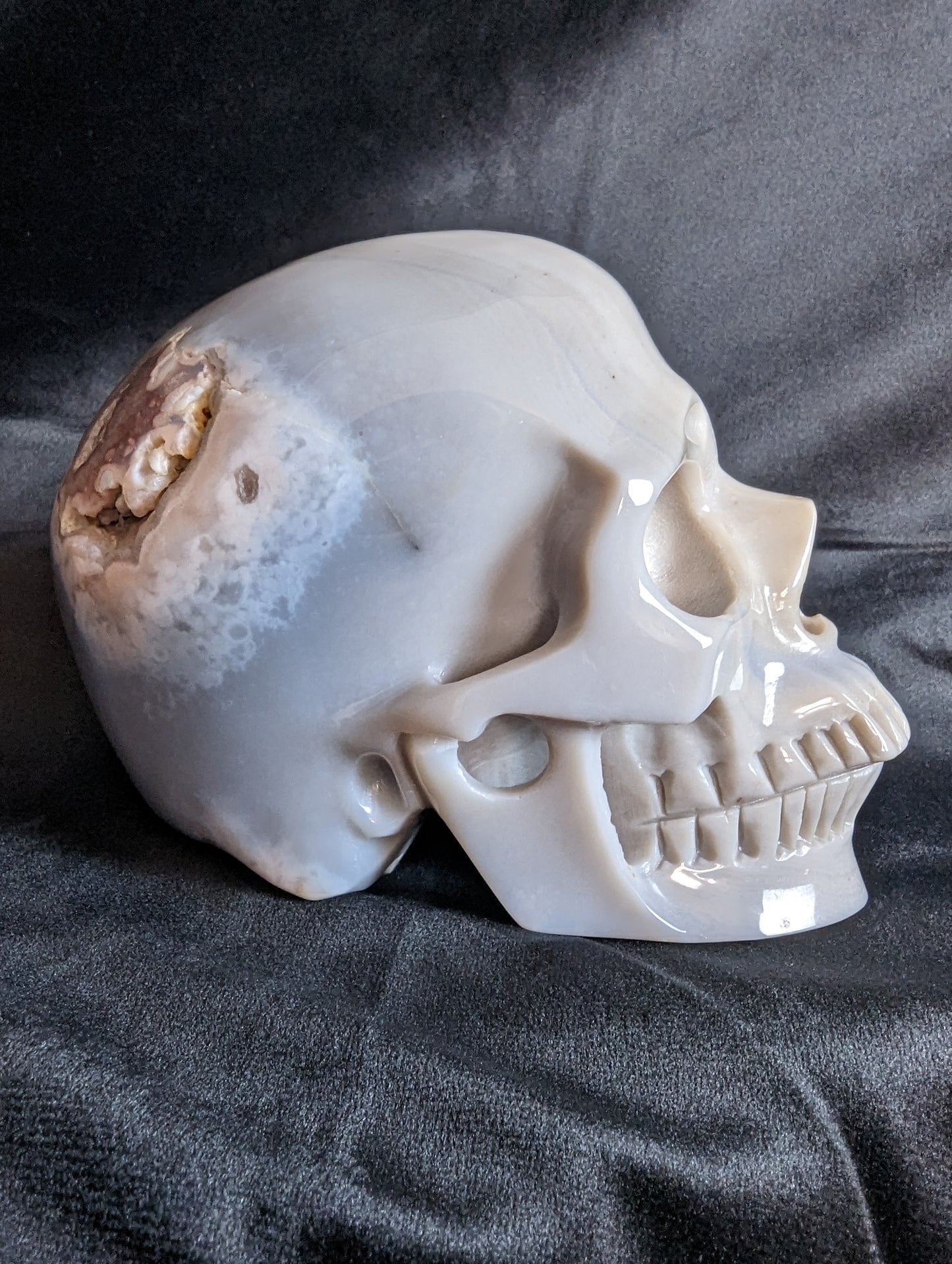 Blue Flower Agate Skull Carving