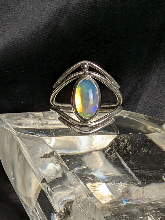 Sterling Silver Crown Opal Ring US Size 8 3/4