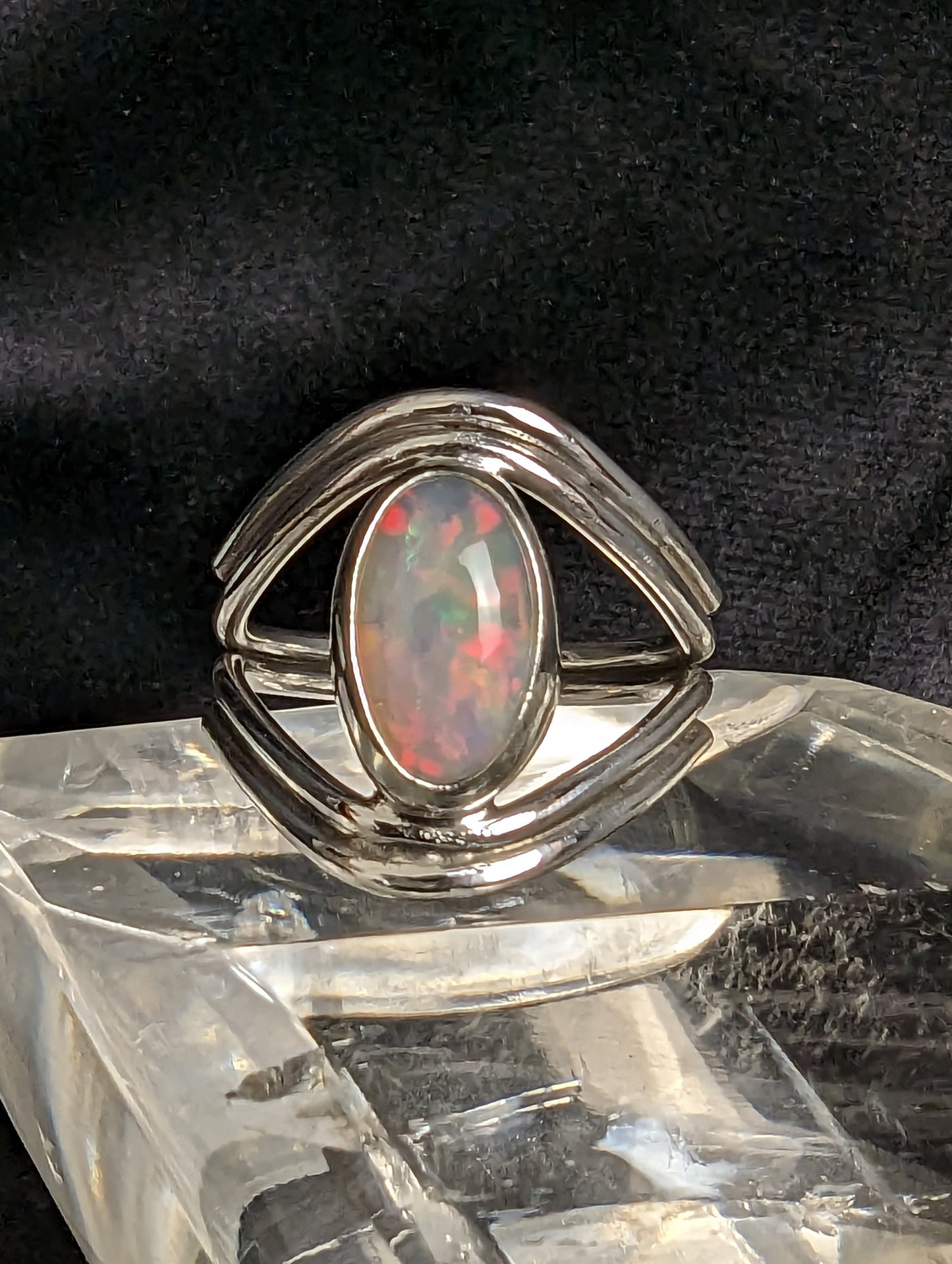 Sterling Silver Fiery Opal Ring US Size 8 3/4