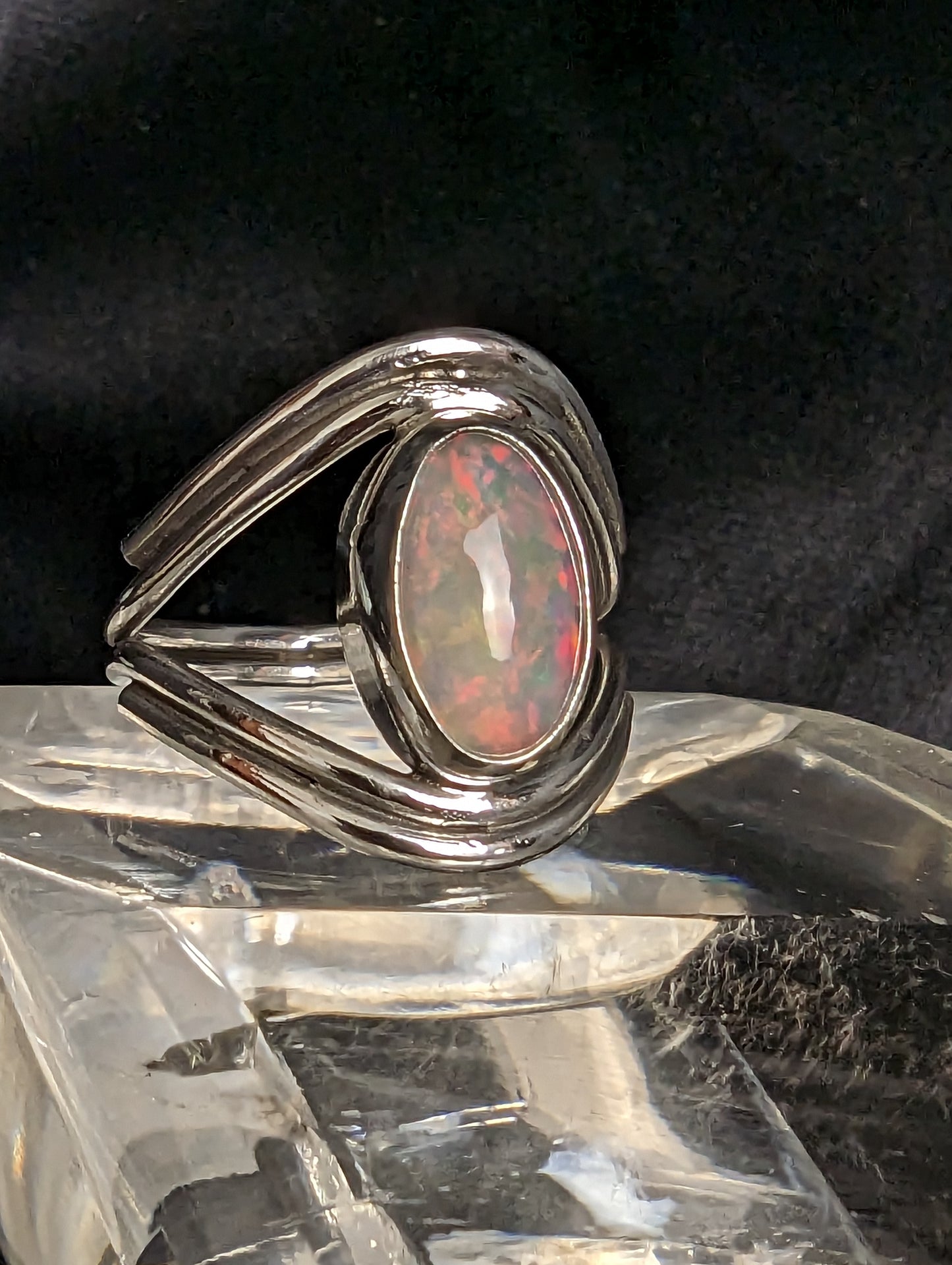 Sterling Silver Fiery Opal Ring US Size 8 3/4