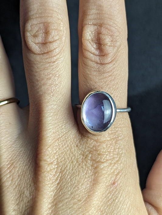 Amethyst and Mother of Pearl Oval Stacker Ring