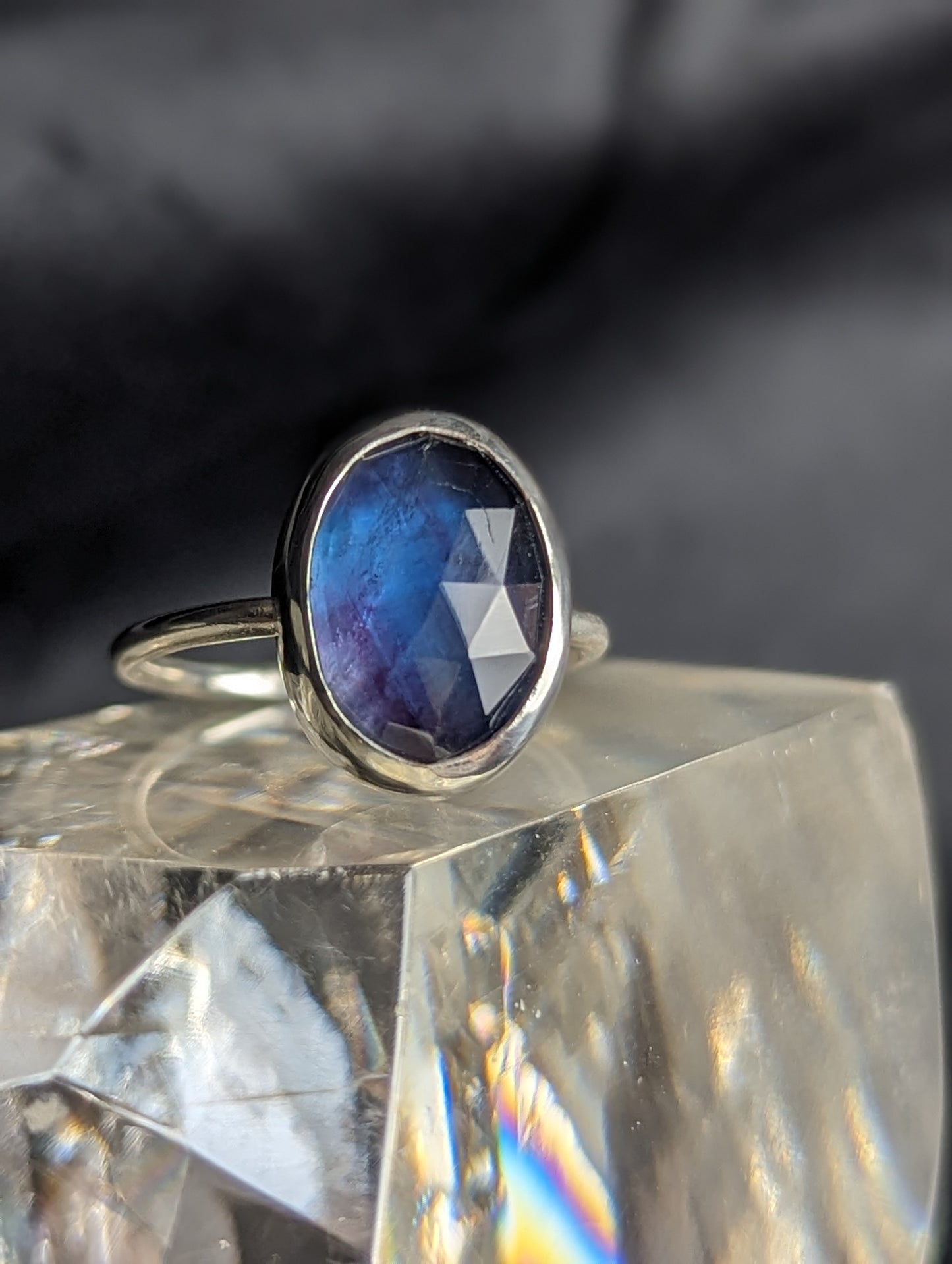 Blue Fluorite and Mother of Pearl Doublet Stacker Ring