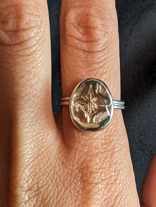 Sterling Silver Prasiolite Starlidescope Ring