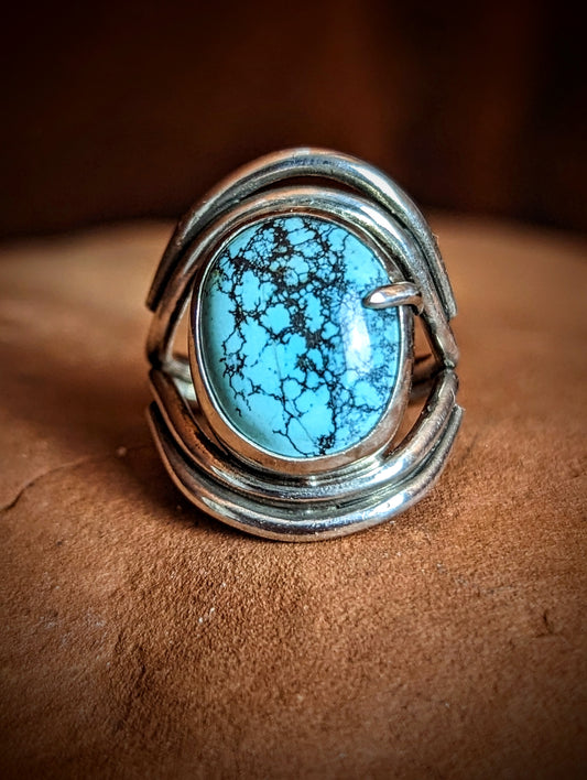 Oval Pronged Third Eye Turquoise Ring US Size 5 1/2